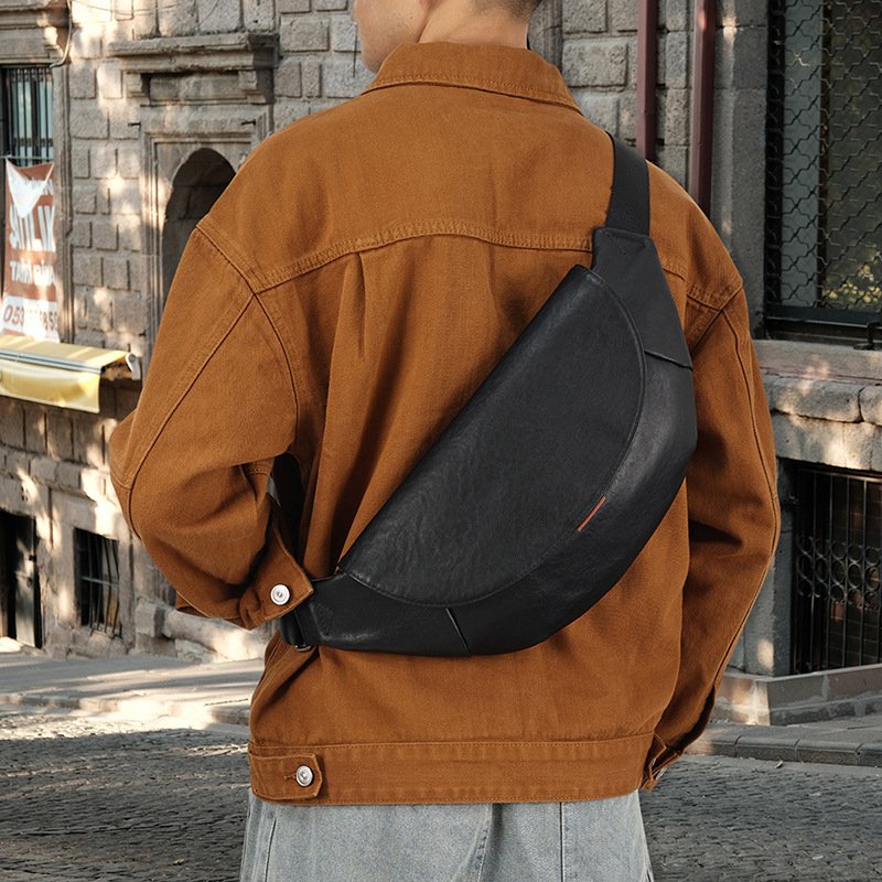 Leather Casual Trendy Brand Shoulder Bag, Men's Bag, Leather High-end Feeling, Men's Crossbody Bag, Multifunctional Business Handbag--6378 Vegetable Tanned Leather Black