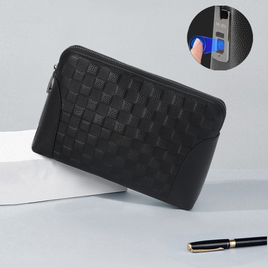 Fingerprint-Unlock Mens Clutch Bag Large Capacity
