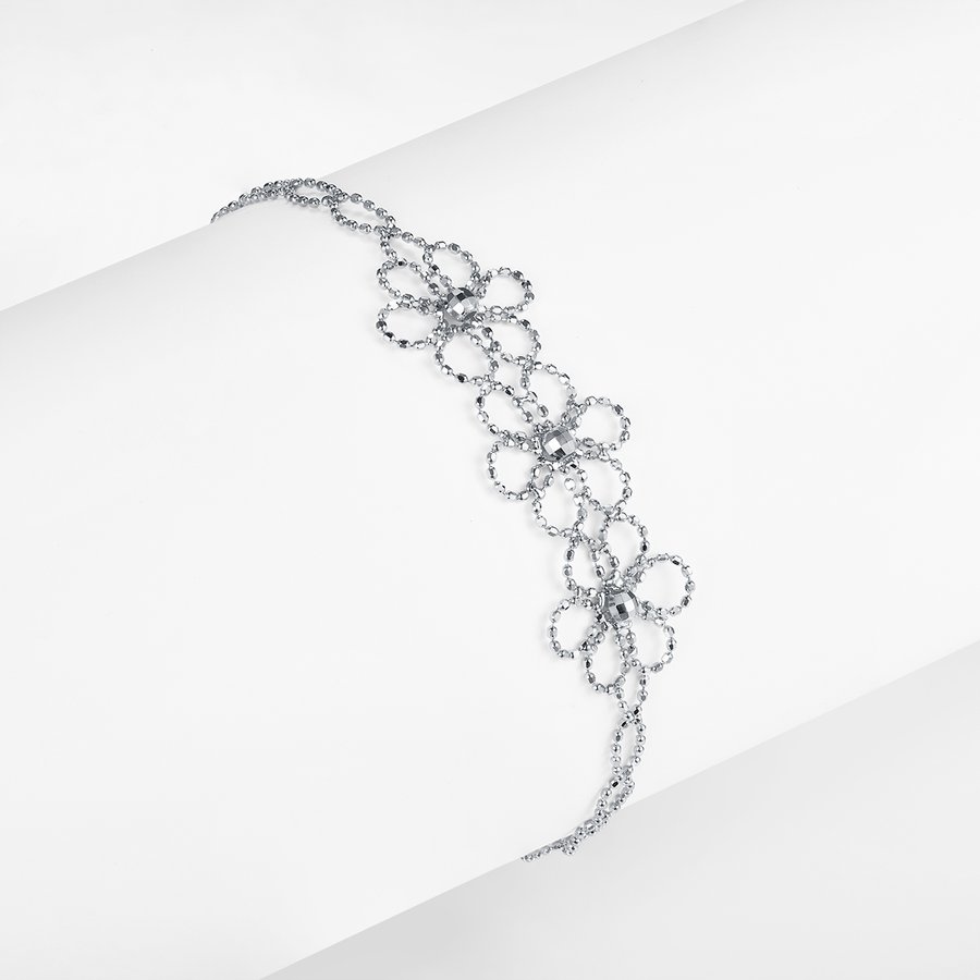 S925 Sterling Silver Hollow Flower Bracelet 20cm Adjustable 1.8g Lightweight 14mm Wide 3 Colors Platinum Plated Gift Box