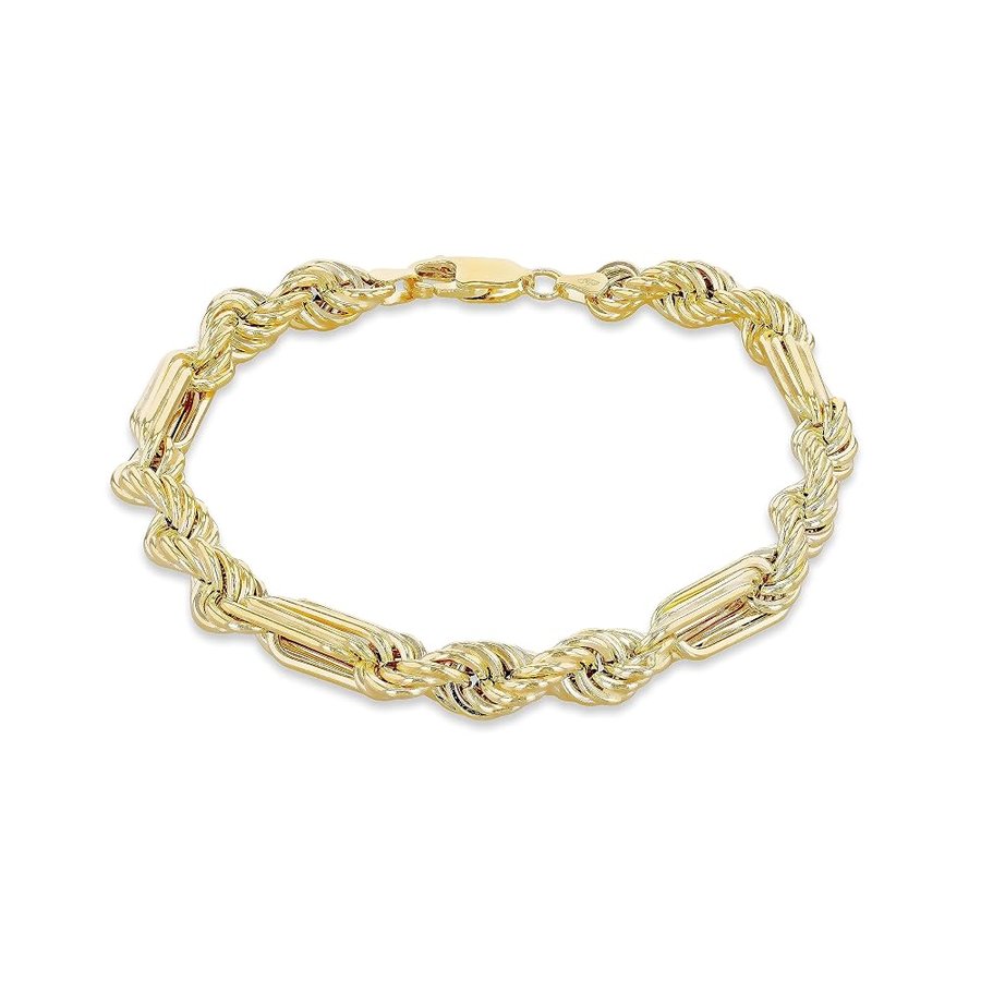 Bracciale da Donna in Oro Giallo 9ct con Maglia Figaro e Anelli Twist