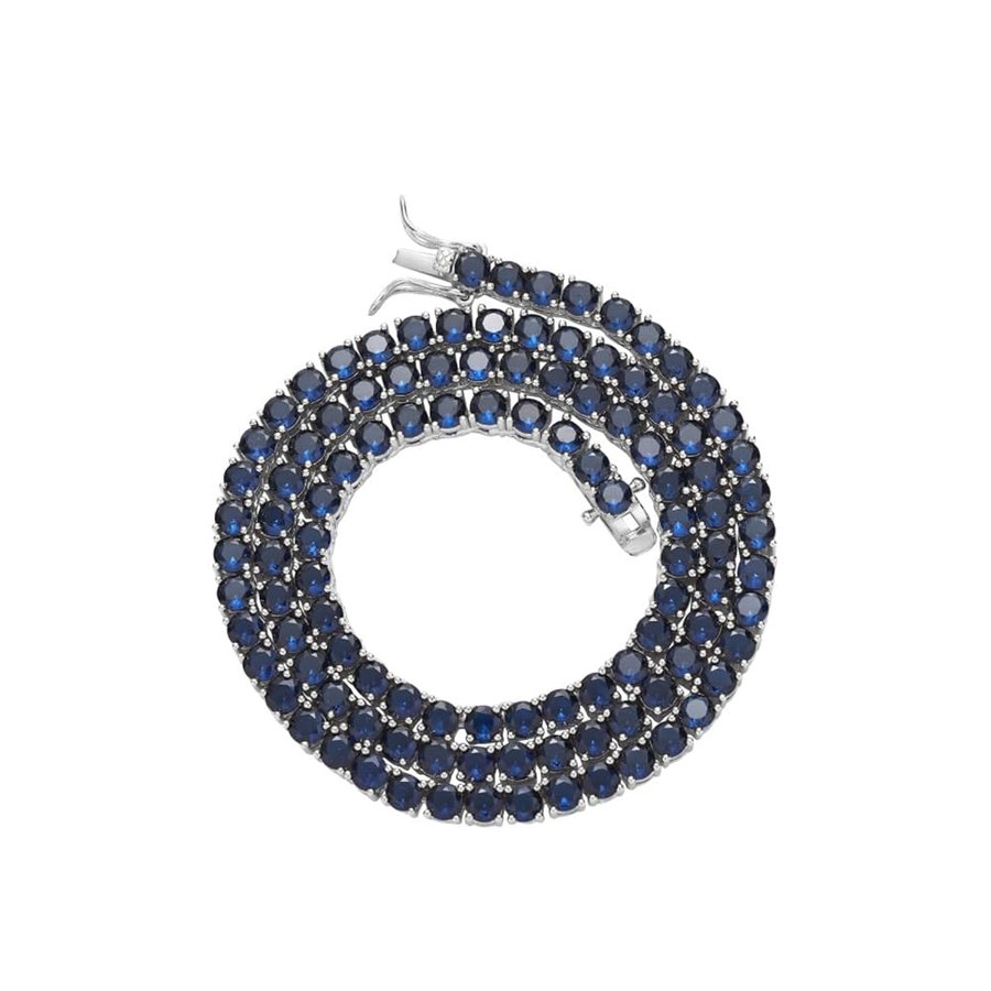 Collana tennis blu 0,157 in per donna, placcato oro 18 carati, collana di diamanti da laboratorio taglio rotondo, catena con zirconi cubici per donna, collane con pietre preci