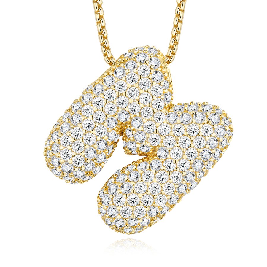 12.72g S925 Gold Plated Bubble Letter Initial Necklace For Women  D Color VVS1 Moissanite Pendant With GRA Certificate, Heavy Solid Personalized Jewelry Gift Box Set A-Z