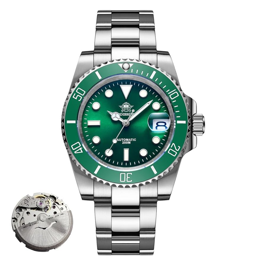 Orologio d’immersione automatico da uomo, 200 m, orologio subacqueo NH35A, cinturino in acciaio inox