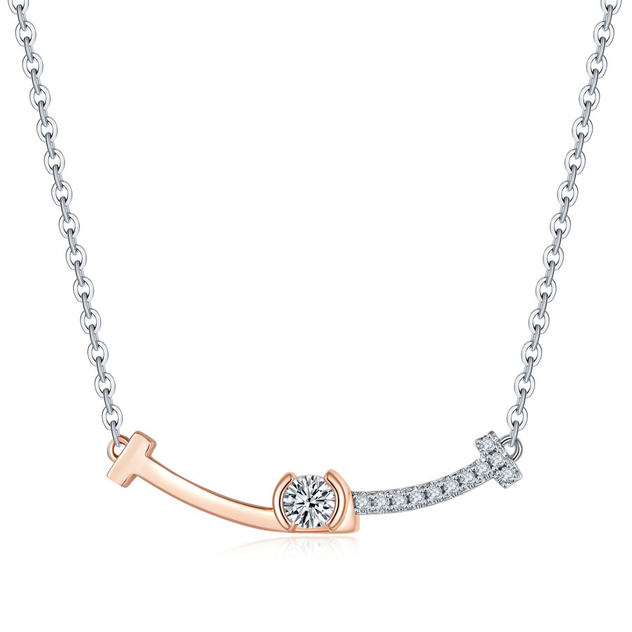 S925 Sterling Silver 0.2ct D Color VVS1 Moissanite Smile Necklace 45cm Two-Tone Rose Gold Platinum Plated GRA Certified Gift Box