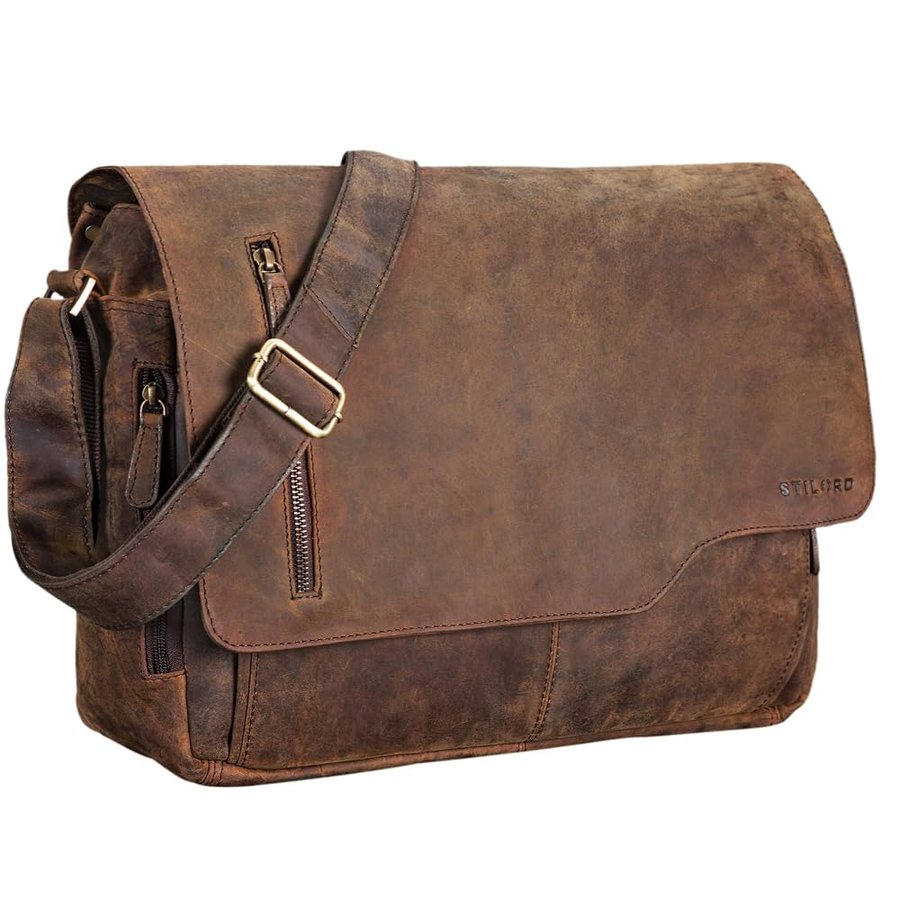 STILORD "Marlon" Borsa porta pc 15.6 pollici pelle Borsa da ufficio uomo Messenger a tracolla Moderna borsa porta documenti per università lavoro in cuoio vintage Colore:cognac-marrone