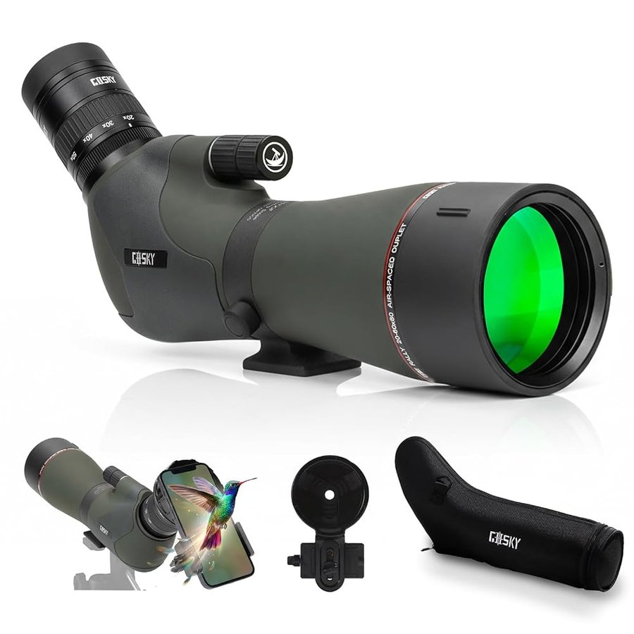 Gosky Cannocchiale 20-60 x 80 a doppia messa a fuoco – impermeabile HD ottica zoom con custodia e adattatore per smartphone per caccia, bird watching, bersaglio, tiro astronomico, paesaggi