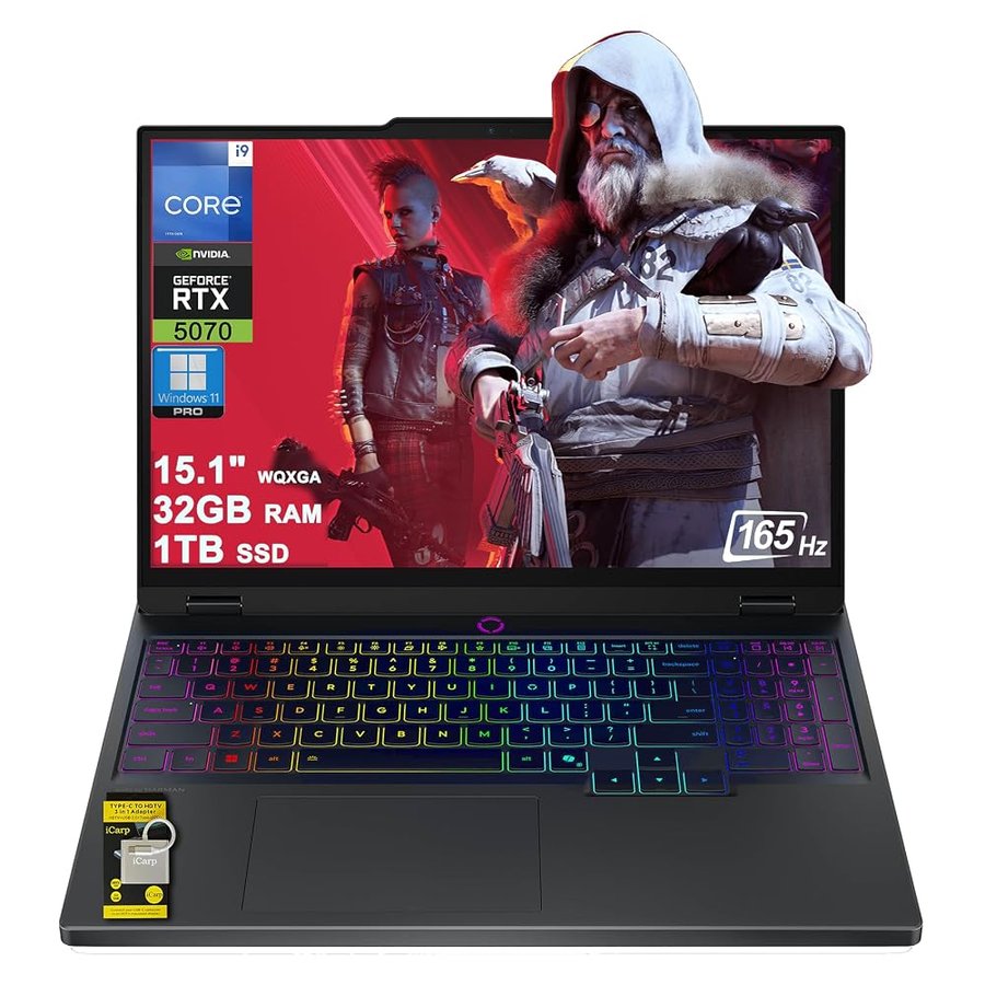 Lenovo Legion 5i Gaming Laptop 15.1" WQXGA 2560x1600 OLED 165Hz (100% DCI-P3, 1000nits HDR) Intel 24-core i9-14900HX 32GB RAM 1TB SSD GeForce RTX 5070 (fino a 798 AI Top) Retro RGB lit Win11Pro Hub
