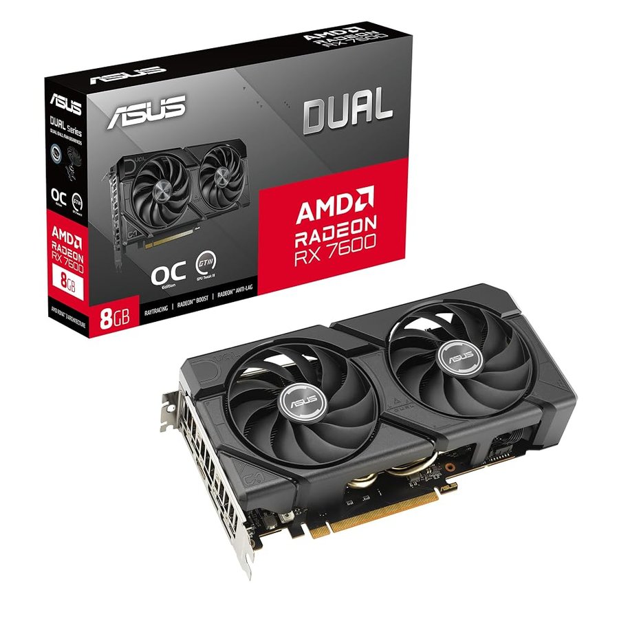 ASUS DUAL RX7600 EVO OC, Scheda Grafica 8 GB GDDR6 AMD Radeon, Nera