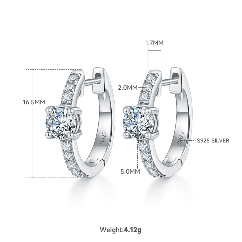4.1g S925 Sterling Silver 5mm Moissanite Hoop Earrings For Women  Platinum Plated Huggie Hoops With GRA Certificate, Fine Jewelry Gift Box Set