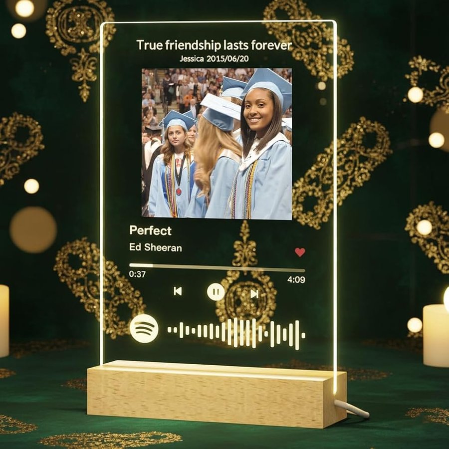 Targa Spotify personalizzata, cornice codice musicale canzone artistica in vetro, decorazione da scrivania per bambini figlio figlia aula scuola università laurea regali il giorno degli insegnanti