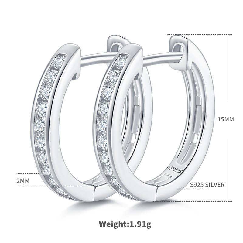 1.9g S925 Sterling Silver 22 Stone Moissanite Hoop Earrings 15mm Platinum Plated Huggie Hoops With GRA Certificate, Jewelry Gift Box Set For Women