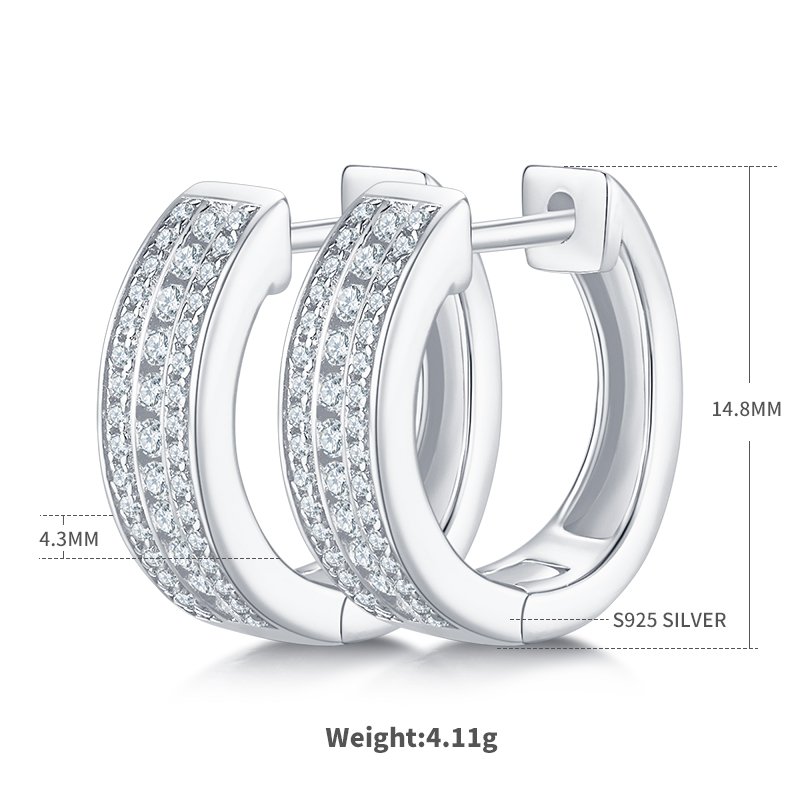 4.1g S925 Sterling Silver 86 Stone Moissanite Hoop Earrings  Chunky Pave Huggie Hoops With GRA Certificate, Platinum Plated Jewelry Gift Box Set For Women