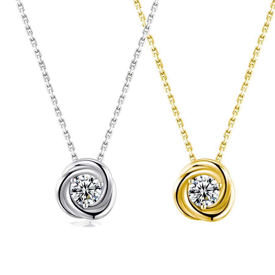 S925 Sterling Silver 5.0mm Round Moissanite Necklace 45cm D Color VVS1 Spiral Swirl Design Silver-Gold Dual Tone GRA Certified Gift Box