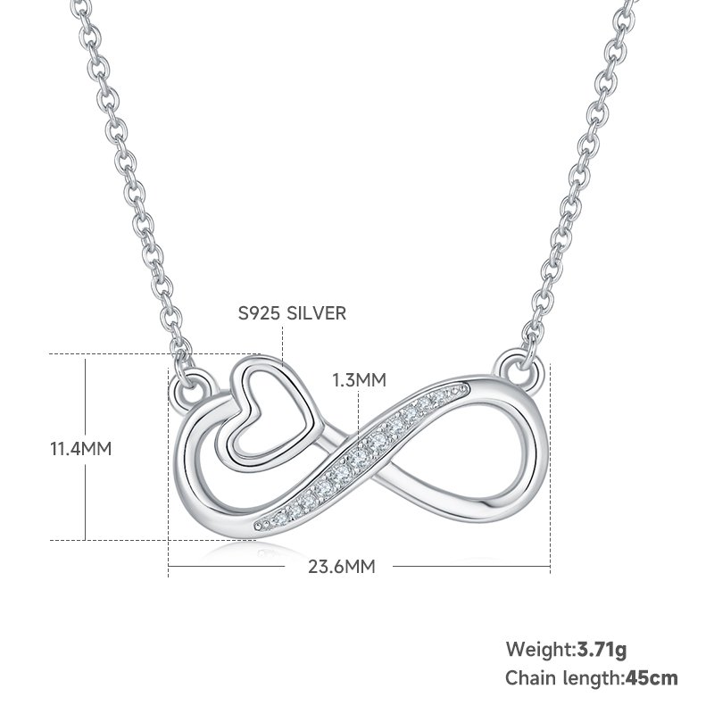 3.7g S925 Sterling Silver 11 Stone Moissanite Infinity Heart Necklace 45cm Platinum Plated Pendant With GRA, Romantic Jewelry Gift Box Set For Women