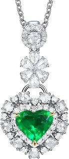 Vero gioiello in oro bianco 750 18 carati, collana da donna moderna, delicata con taglio a cuore 0,85 carati, verde smeraldo, Au750, collana da donna con diamanti anallergici