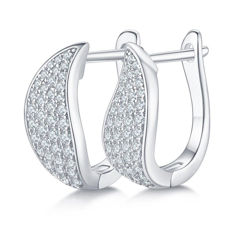S925 Sterling Silver Moissanite Pave Huggie Hoops  U-Shaped Earrings With GRA Certificate Platinum Or Rose Gold Or Gold Plated Jewelry Gift Box Set For Women