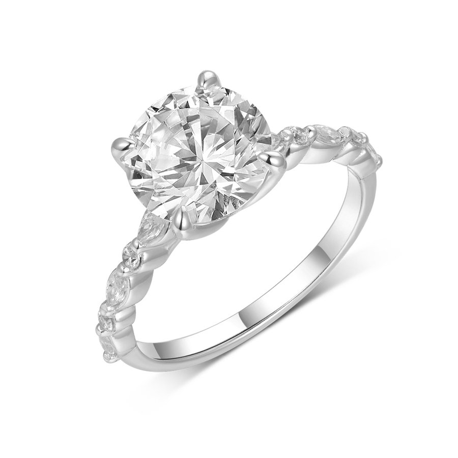 S925 Sterling Silver 9.0mm Round Moissanite Ring Pave Band D Color VVS1 US Size 6-9 GRA Certified Gift Box