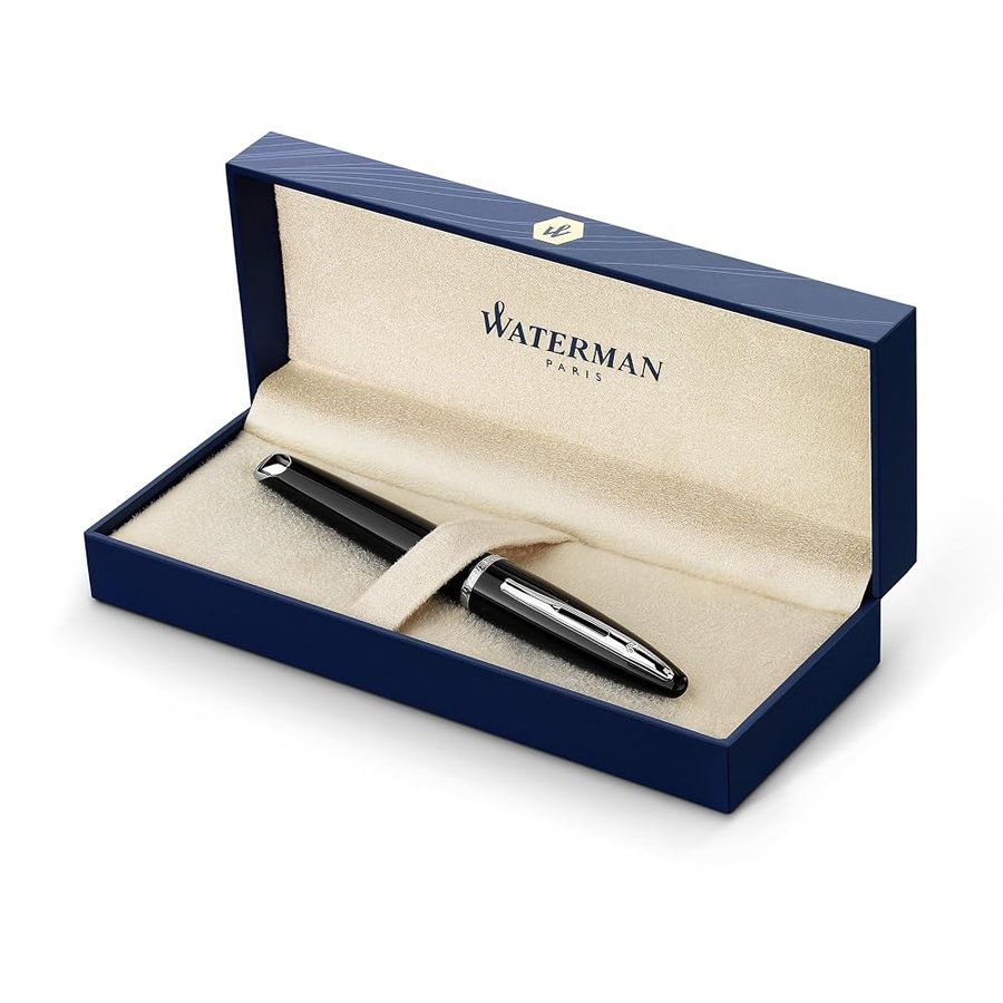 Waterman Carène Black Sea penna stilografica | nero ultra lucido con finiture placcate in palladio | pennino sottile con cartuccia di inchiostro blu | confezione regalo