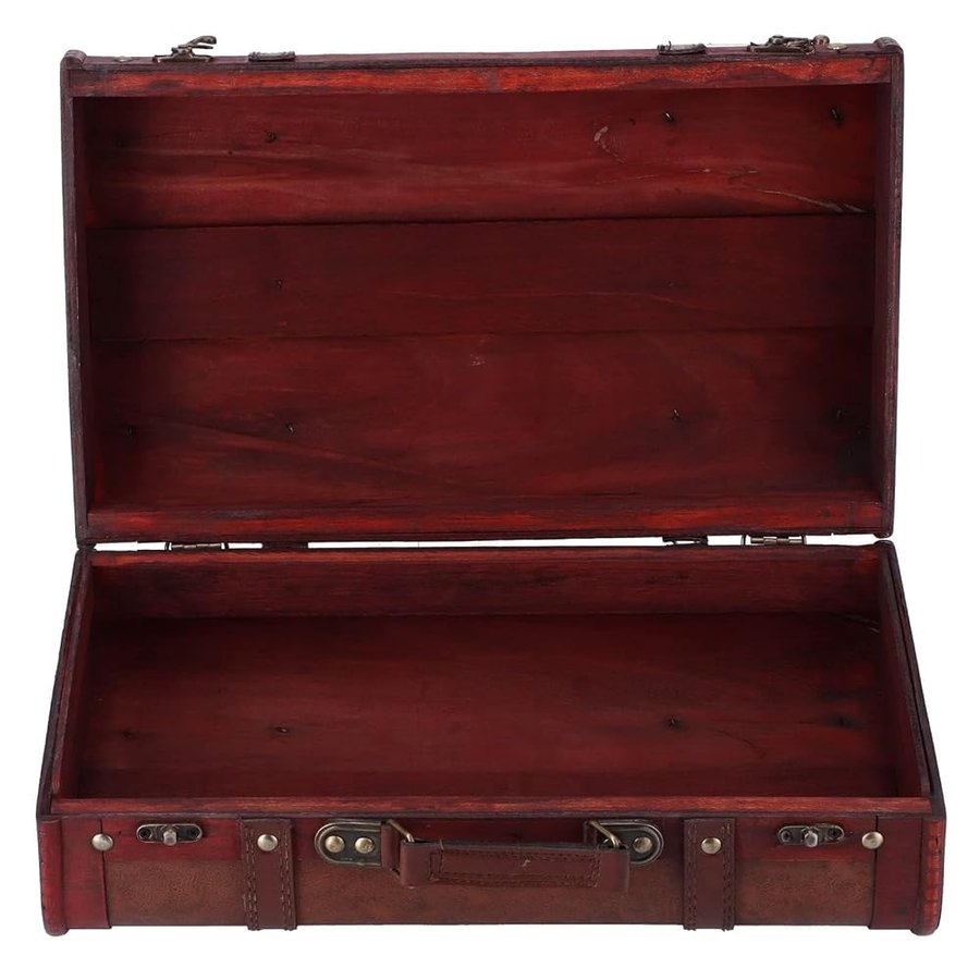 Baule vintage in pelle – Cassapanca in legno antico con design a mappa, scatola portatile nostalgica per accessori fotografici, scrigno del tesoro decorativo retrò decorazione per la casa