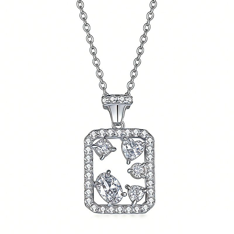 S925 Sterling Silver Geometric Rectangle Moissanite Necklace 45cm Mixed Cut D Color VVS1 GRA Certified Platinum Gold Plated Gift Box