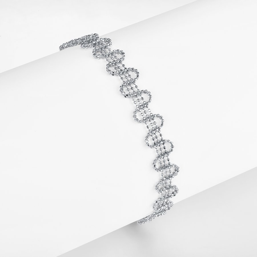 S925 Sterling Silver Wavy Chain Bracelet 19cm Adjustable 8.0mm Wide Clover Links Platinum Plated Fashion Gift Box