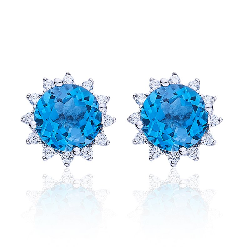 S925 Sterling Silver Starburst Stud Earrings, 6mm Natural Blue Crystal, Platinum Plated 1.6g, Sparkling Snowflake Earrings For Women, Fashion Jewelry Gift Box