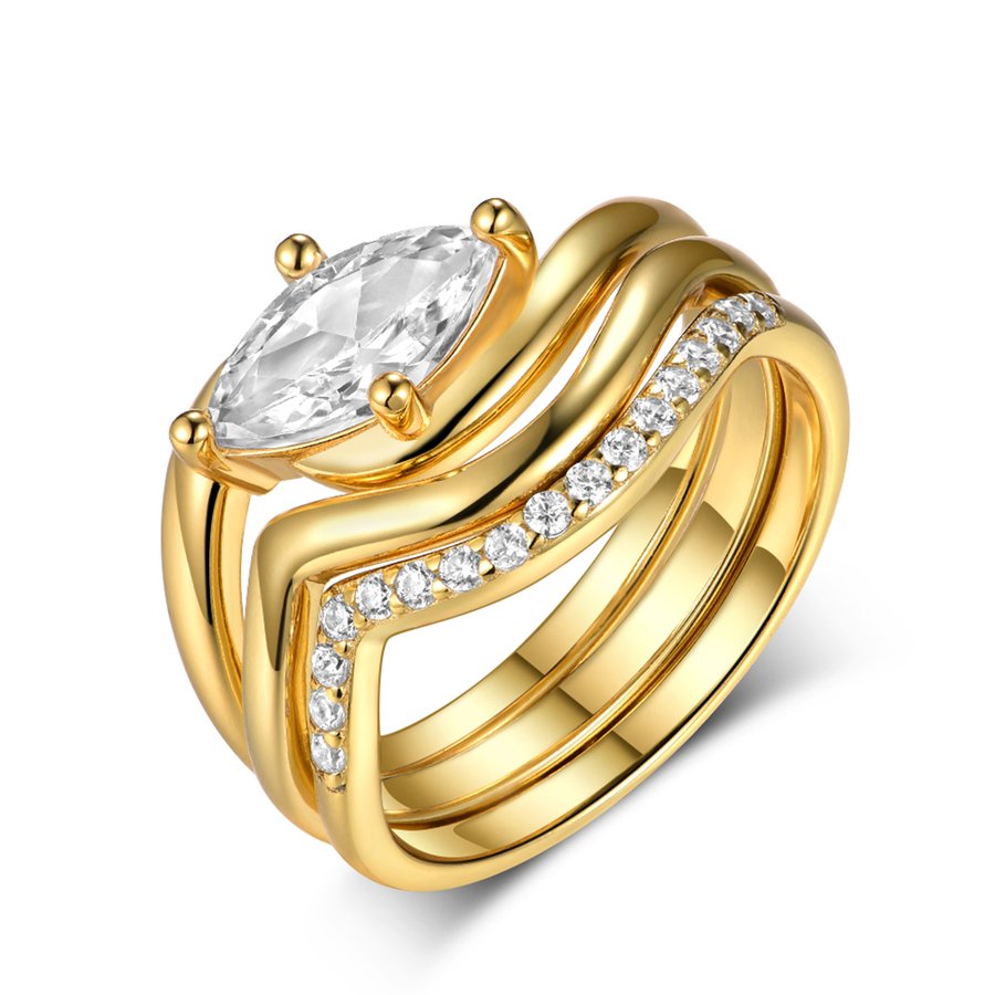 S925 Silver Gold Plated 5x10mm Marquise Moissanite Ring Set Pave V-Band US Size 6-9 GRA Certified Gift Box