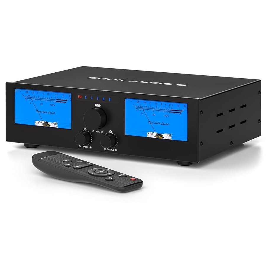 DoukAudio 600W Amplificatore a 2/4 canali: selettore altoparlanti 3-IN-2-OUT | Amplificatore digitale per DMP-A6 con doppio TPA3255 | Ingressi XLR RCA bilanciati | Bypass del tono | VU Meters |