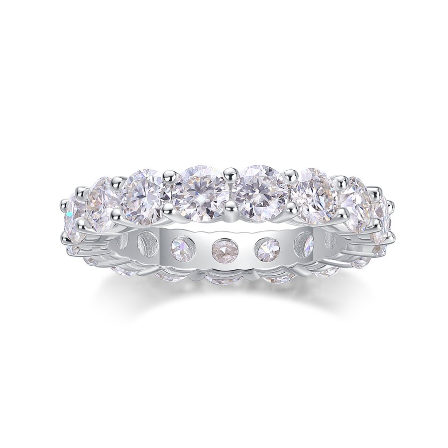 S925 Silver 3.6g Platinum Plated Moissanite Eternity Ring, 4.0mm 17 Stones D VVS1, GRA Certified US 5-9