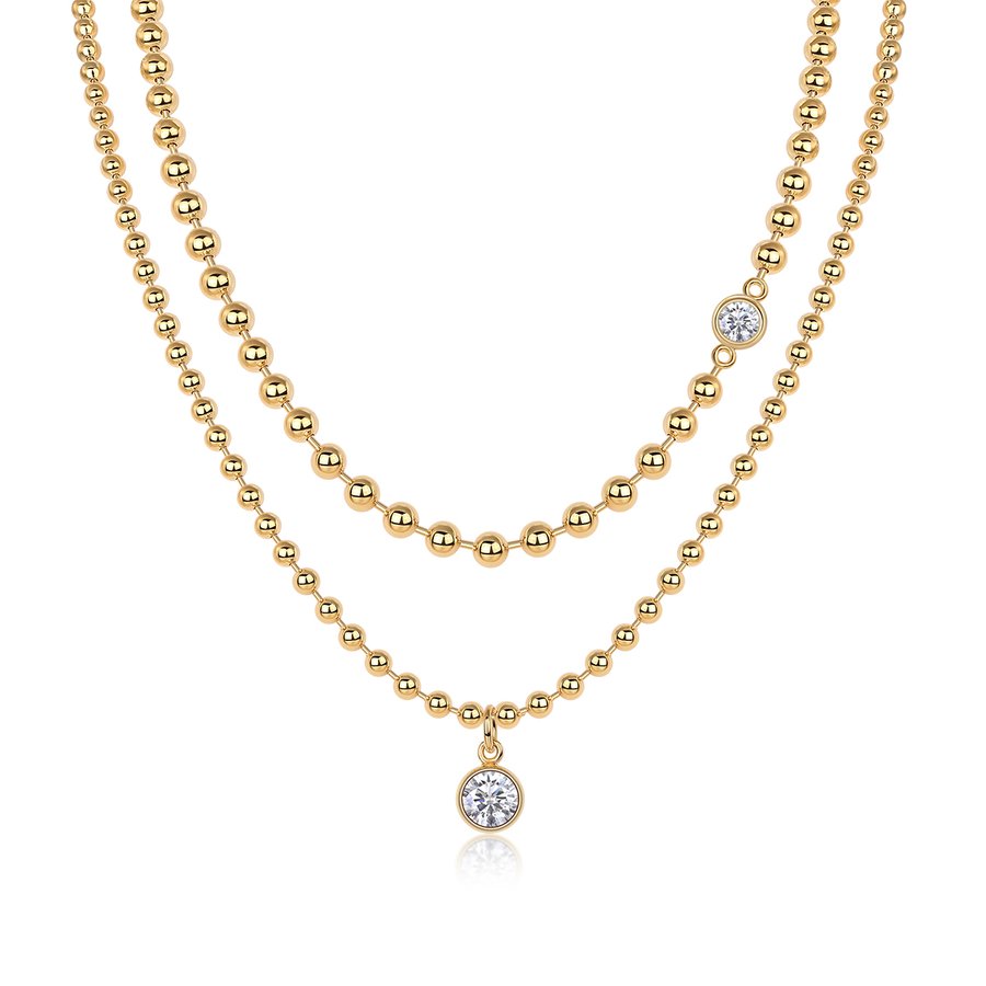S925 Sterling Silver Gold Plated Layered Beaded Necklace, 1ct Pear D-VVS1 Moissanite Pendant, 23.3g Heavyweight Jewelry With GRA Certificate Gift Box