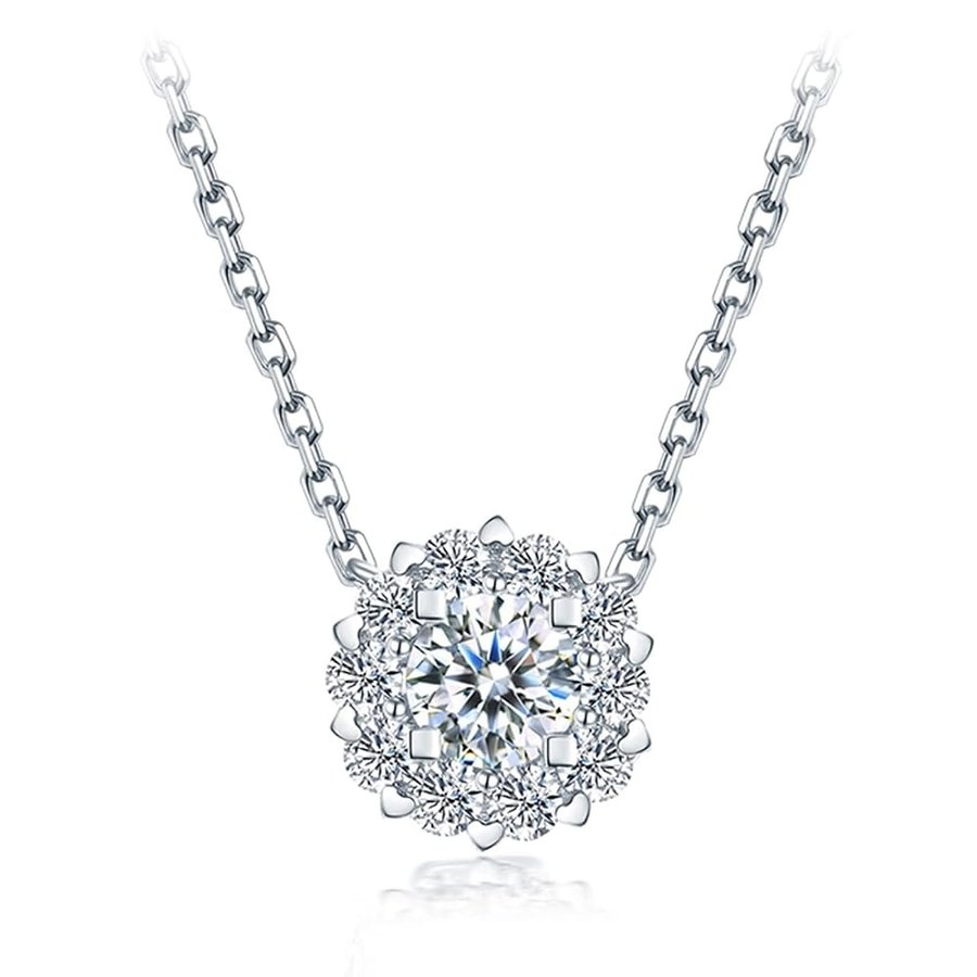 Gioielli in vero oro bianco 18 carati, collana classica da donna, con ciondolo, collana da donna, con diamante, regalo di San Valentino