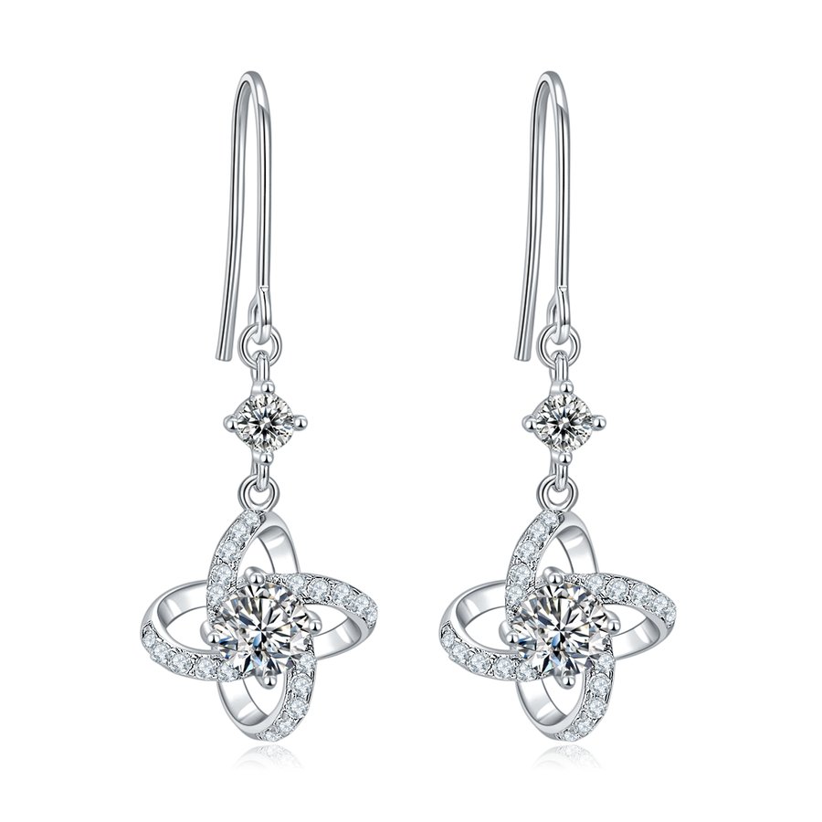 S925 Sterling Silver Clover Dangle Earrings, 0.5ct D-VVS1 Moissanite & Lab-Grown Gemstones, Platinum Plated Hook Earrings For Women With Gift Box
