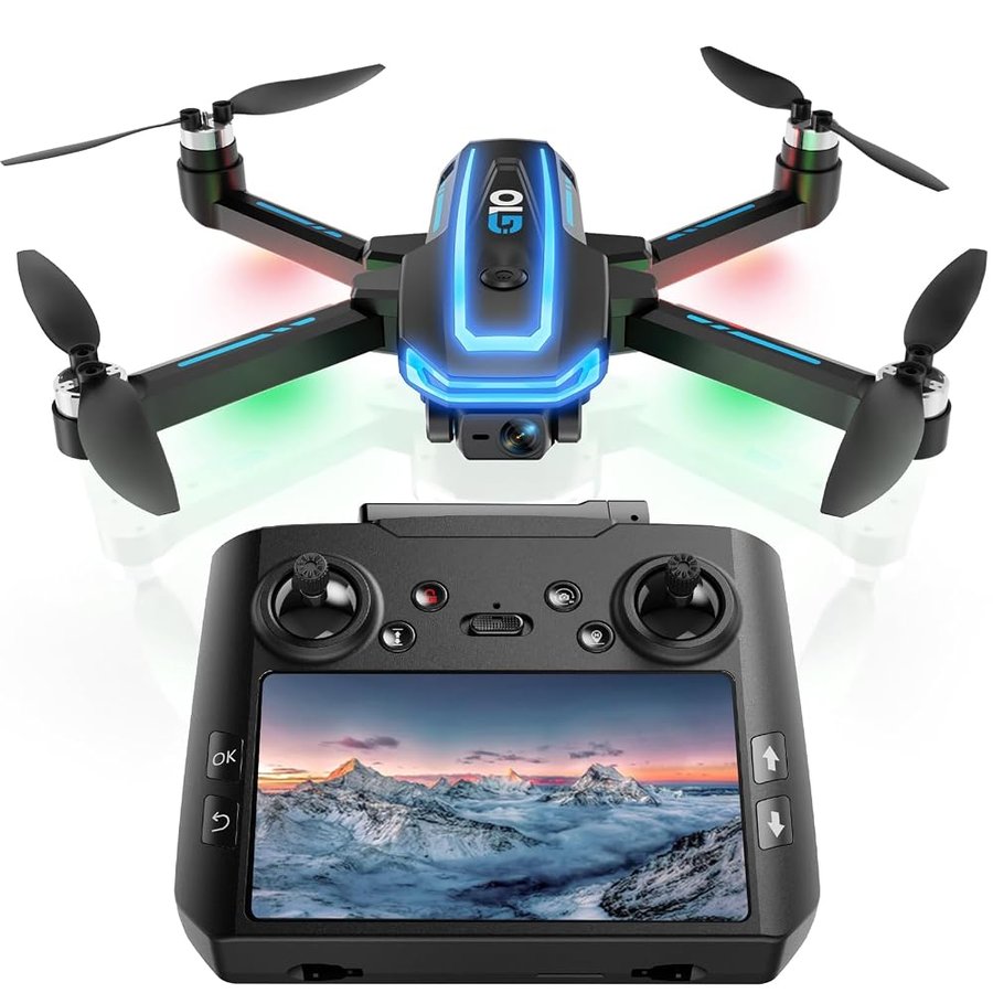 Drone FPV con GPS e videocamera 4K (EIS) per principianti e bambini, quadricottero RC per adulti, schermo HD da 4,5'', trasmissione remota 5G, 2 batterie, motore brushless, modalità “Follow Me”