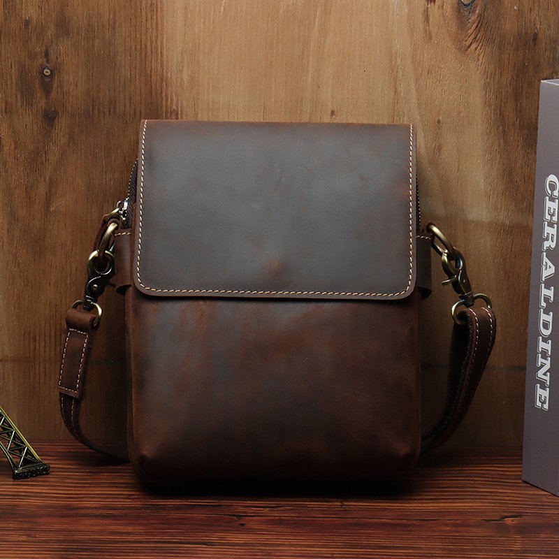 Factory-direct Wholesale Handmade Crazy Horse Leather Mens Shoulder Bag