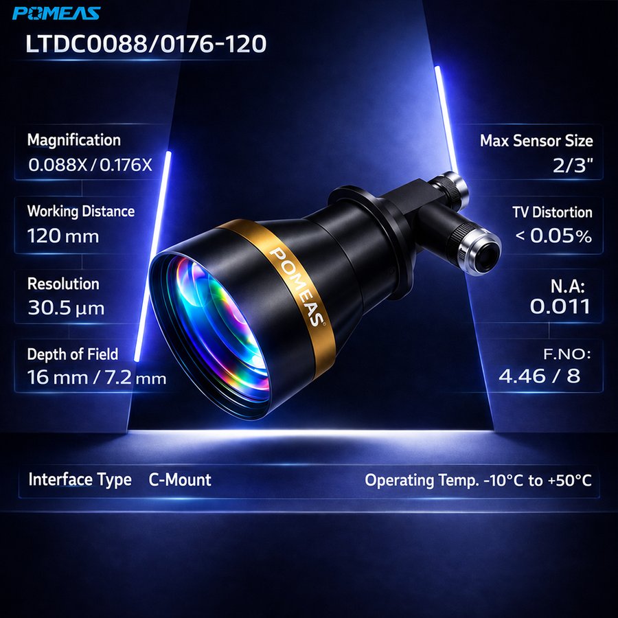 0.088X 0.176X Dual Magnification Bi-Telecentric Lens For Machine Vision Measurement And Inspection