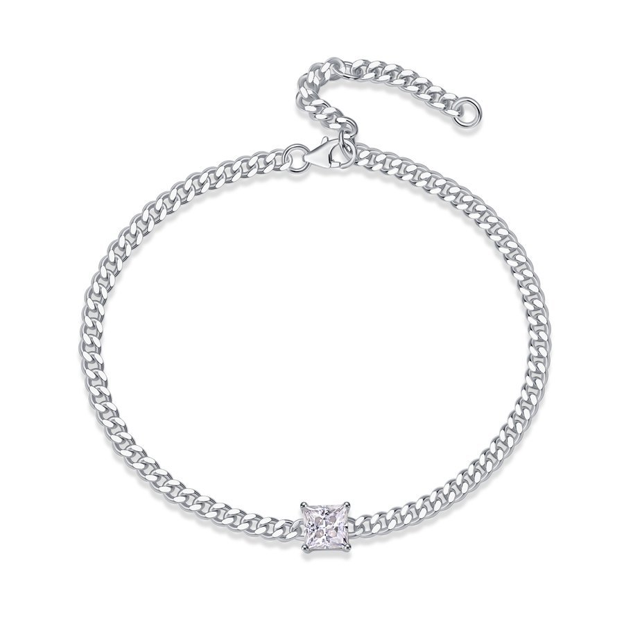 S925 Silver 1ct Princess Cut Moissanite Bracelet, 16&5cm Adjustable, D VVS1 GRA