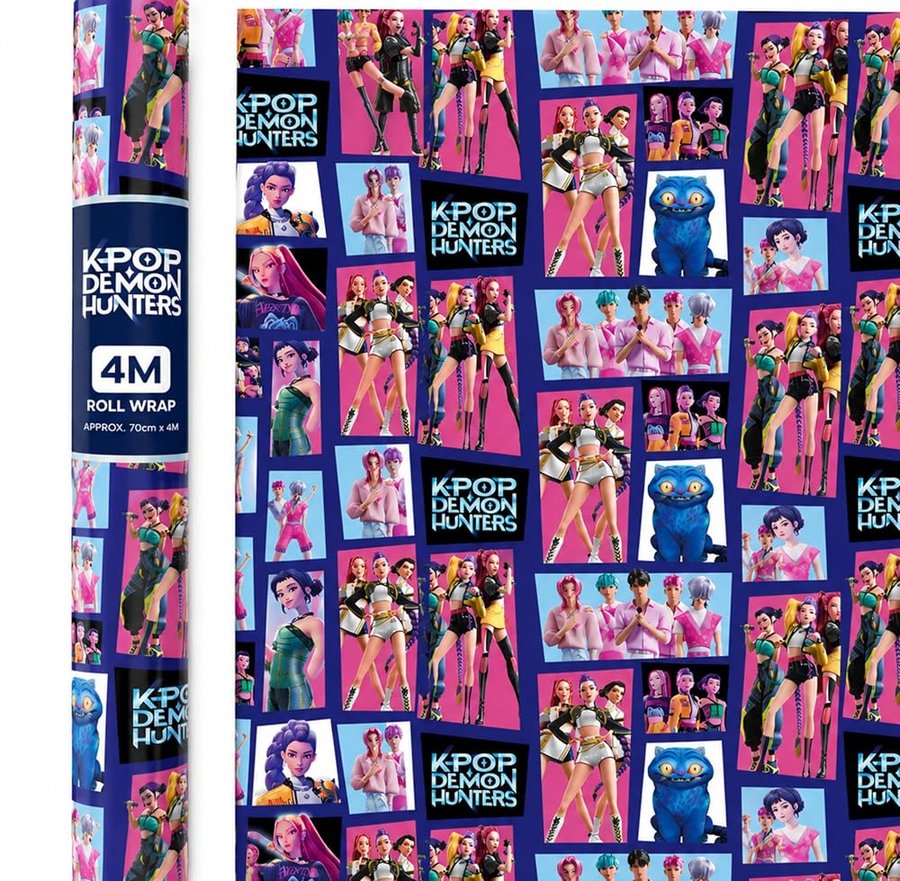 KPOP Demon Hunters - Rotolo di carta regalo K-Pop multicolore, 4 m, per compleanni, feste e regali, ufficiale Netflix K-Pop Demon Hunters Roll Wrap per bambini, adolescenti e fan
