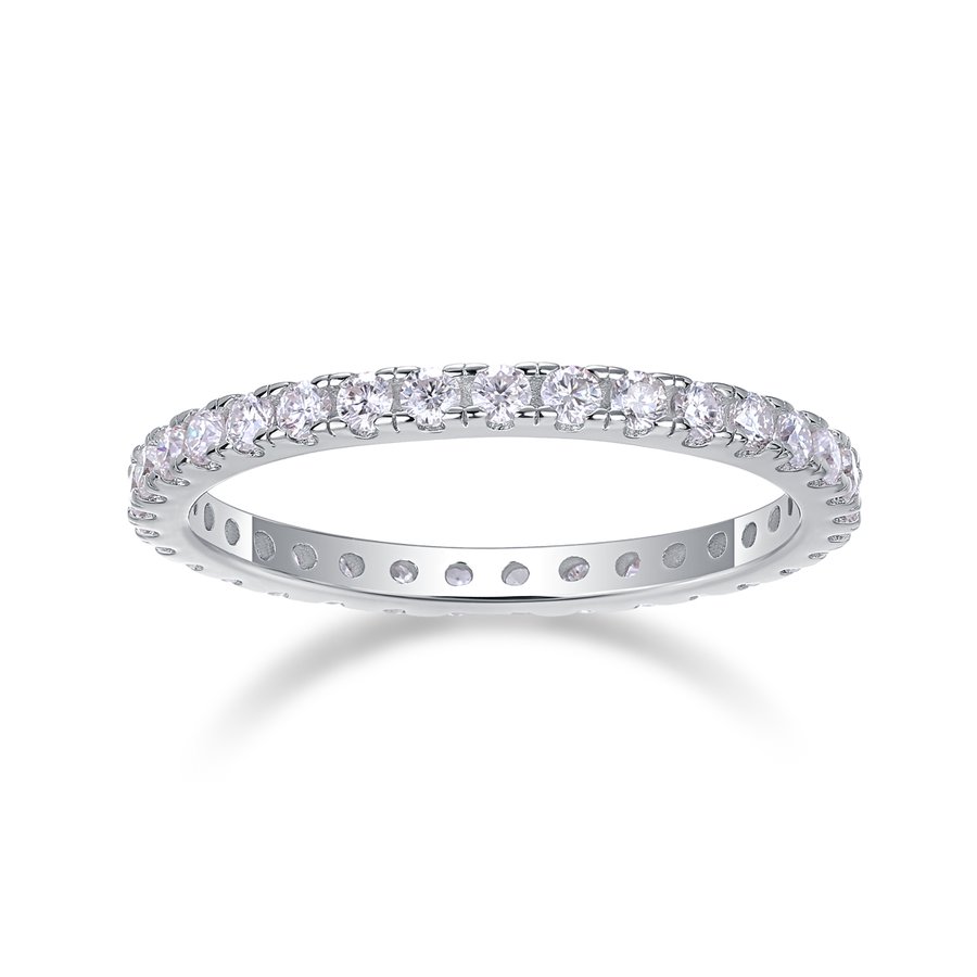 S925 Silver 3.0g Platinum Plated Moissanite Eternity Ring, 2.3mm 30pcs D VVS1 Full Band, GRA Certified US 5-9