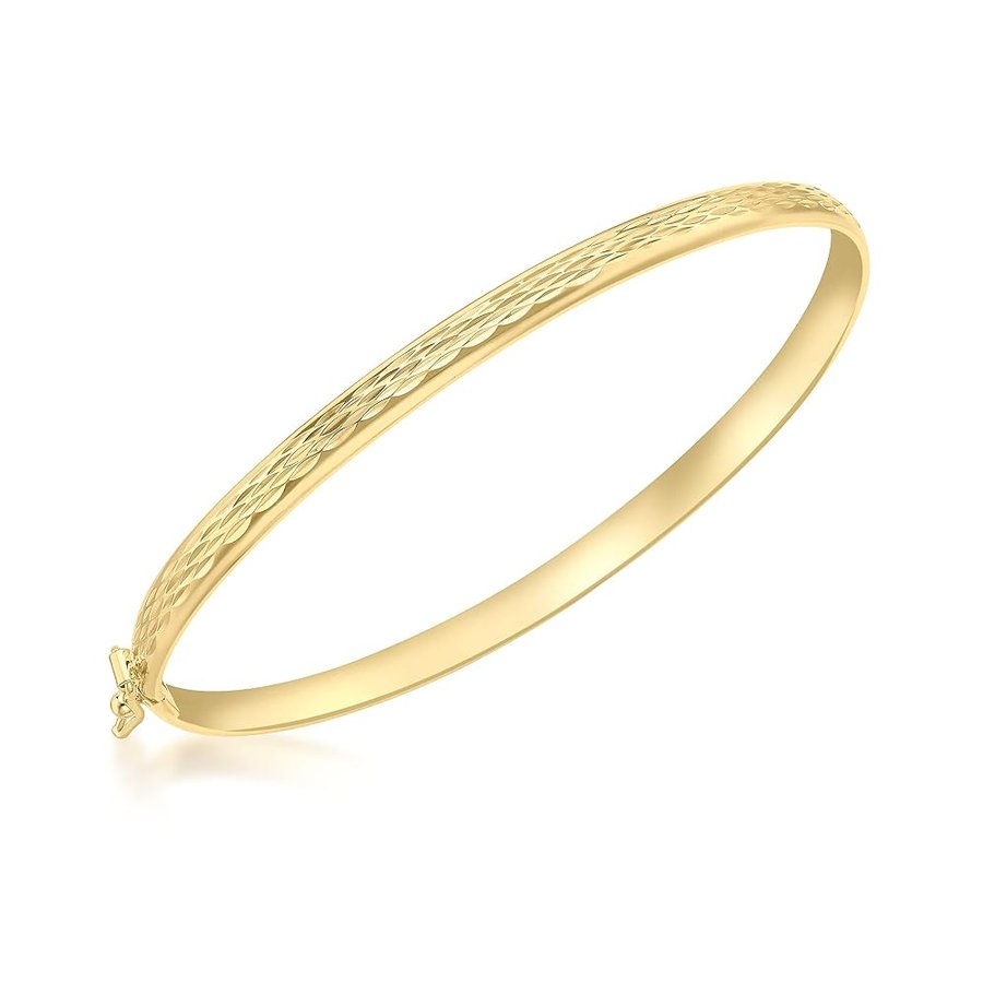 Bracciale rigido da donna in oro giallo 9 ct con finitura diamantata
