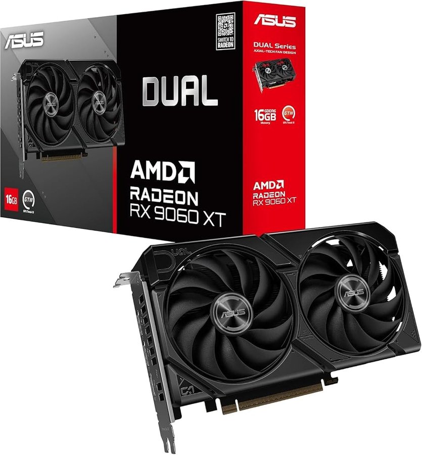 ASUS DUAL RX9060XT, Scheda Grafica 16 GB GDDR6 AMD Radeon, Nera