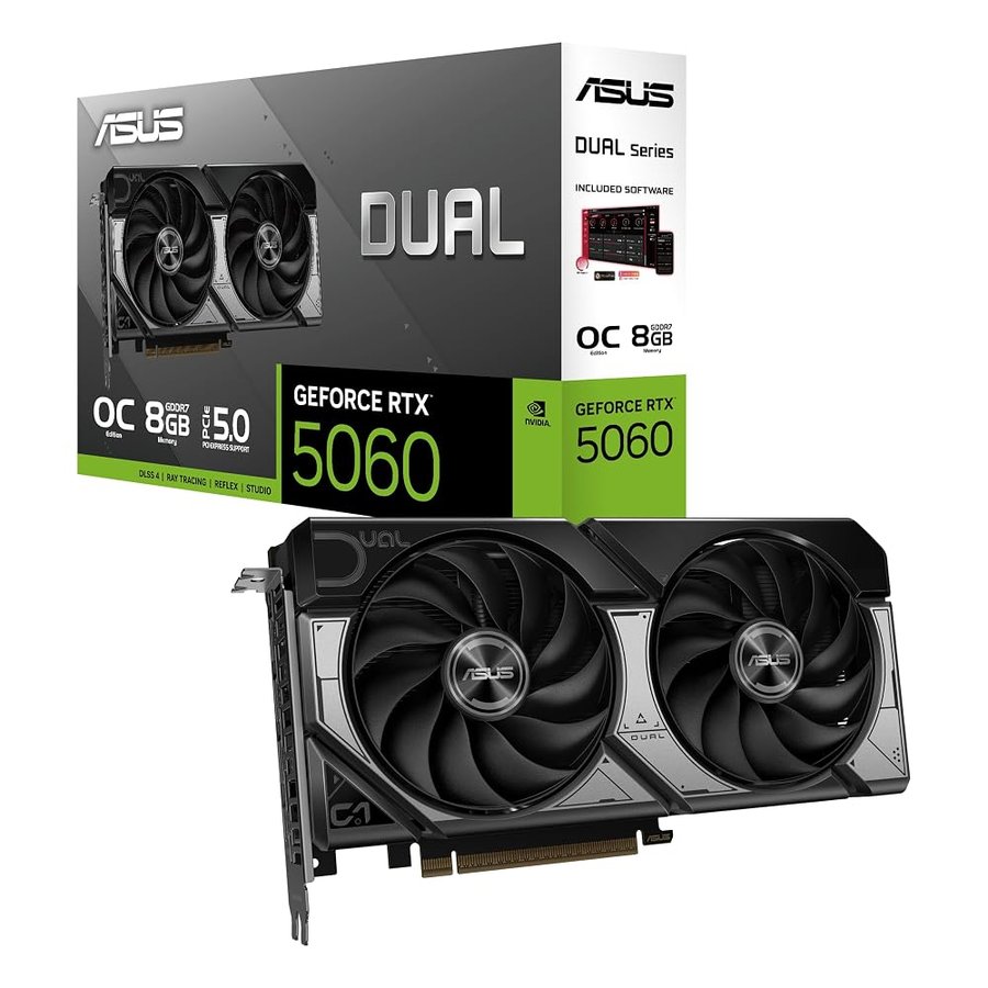 ASUS DUAL RTX 5060 OC, Scheda Grafica da 8 GB GDDR7 NVIDIA GeForce, Grigia