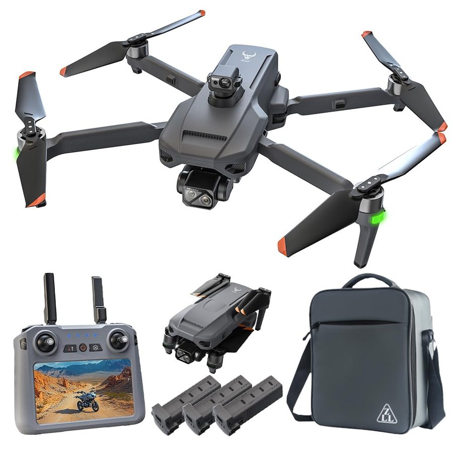 X-Verse SG909 Drone con Telecamera 4K, Schermo RC, Gimbal a 3 Assi, Distanza del Telecomando di 6KM, Evitare gli ostacoli in 4 direzioni, Droni Quadcopter per Adulti (3 Batterie)