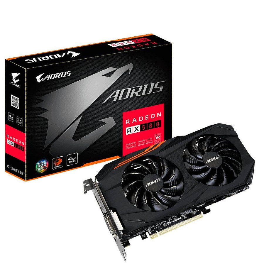 Gigabyte AORUS Radeon RX580 4G - graphics cards (AMD, Radeon RX 580, 7680 x 4320 pixels, 1380 MHz, 2-Way CrossFireX, 7680 x 4320 pixels)