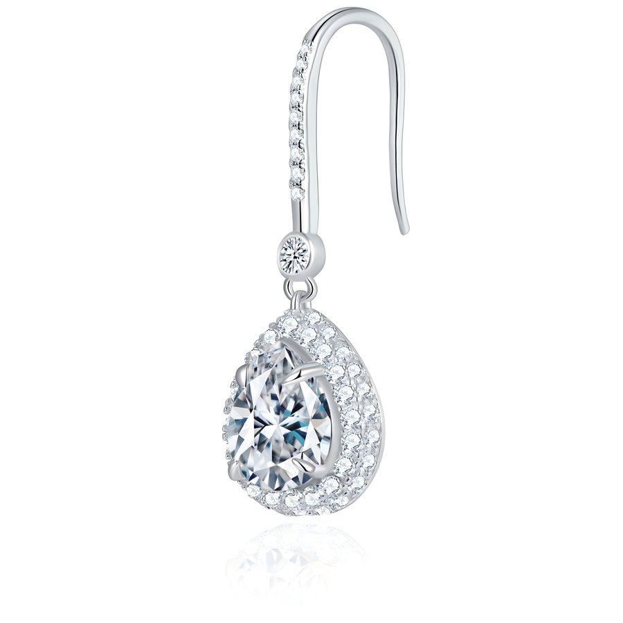 S925 Sterling Silver 7x9mm Pear Cut Moissanite Dangle Earrings  Teardrop Halo Hook Drop Earrings With GRA Certificate Platinum Plated Jewelry Gift Box Set For Women