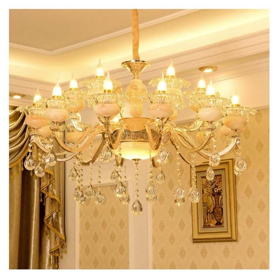 Lampadario di cristallo in stile europeo, camera da letto della lampada sala da pranzo villa atmosfera, in lega di zinco di lusso candela lampadario di cristallo di giada (Size : 15 heads)