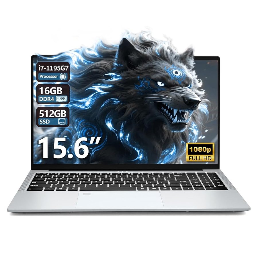 15,6 Pollici PC Portatile Core i7-1195G7, Win11 Notebook 16GB RAM 512GB SSD, Gaming Laptop Iris Xe GPU, 1920*1080 IPS Schermo, Sblocco Impronta Digitale, Tastiera Retroilluminata, Type-C/RJ45