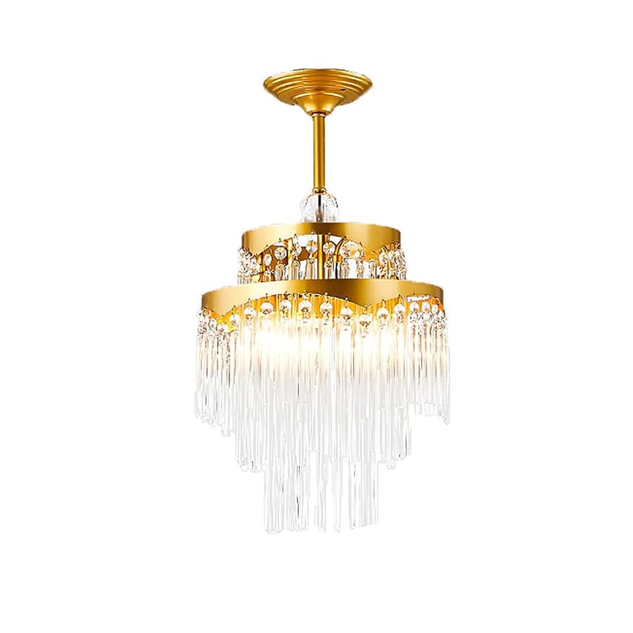 Lampadario Di Cristallo Rotondo Di Lusso,Per La Camera Da Pranzo Soggiorno,E26 Moderna Lampada A Sospensione In Ferro Cristallo Per Famiglie In Cristallo Plafoniera In Cristallo-Dorato. 30 * 55cm