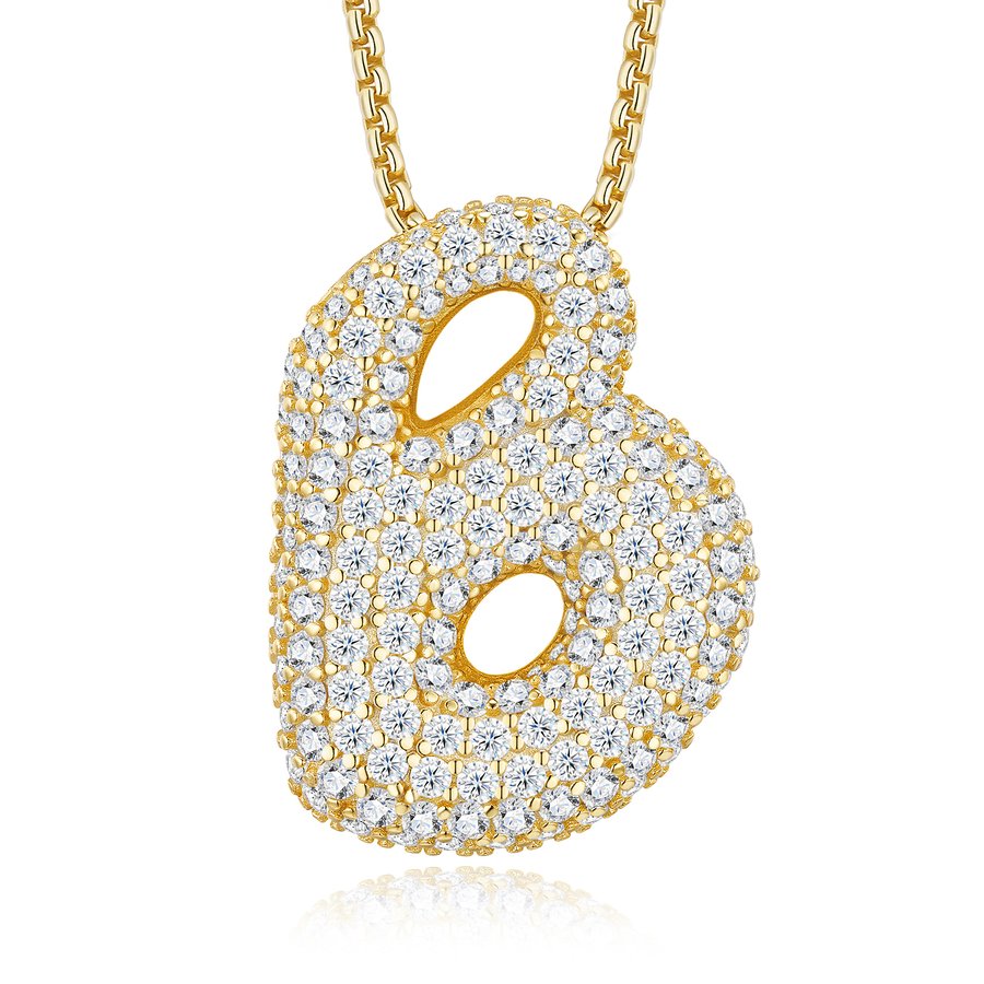 S925 Gold Plated Initial Necklace For Women D Color VVS1 Moissanite Bubble Letter Pendant With GRA Certificate Heavy Solid Personalized Gift Box Set A-Z Available
