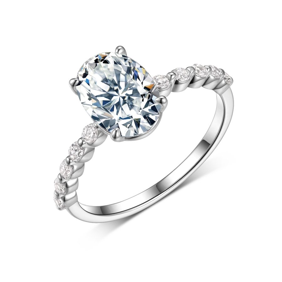 S925 Sterling Silver 7x10mm Oval Moissanite Pave Ring D Color VVS1 GRA Certified US 6-9 Platinum Plated Gift Box