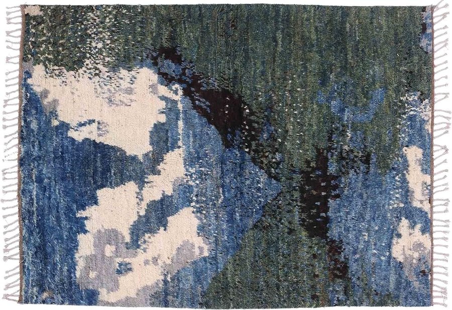 Afghan Berber Maroccan Design Tappeto 140 x 200 cm, annodato a mano, blu moderno orientale
